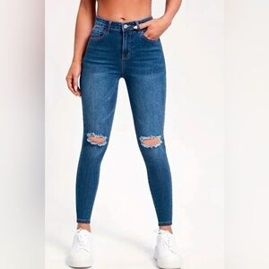 Driftwood Marilyn Mid Rise Skinny Distressed Jeans With Knee Holes Size 27